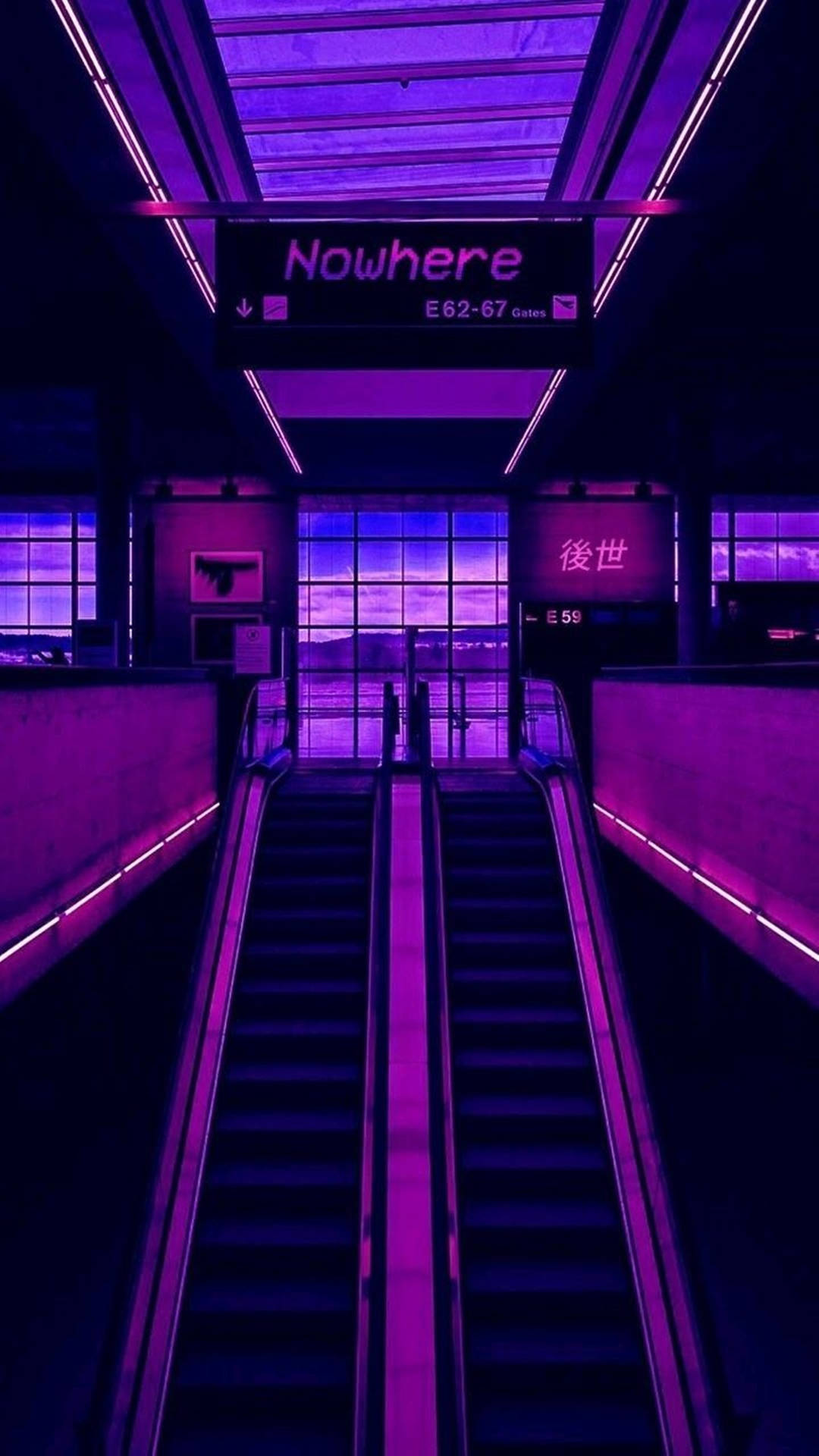 Neon Purple 4k Building Escalator Background