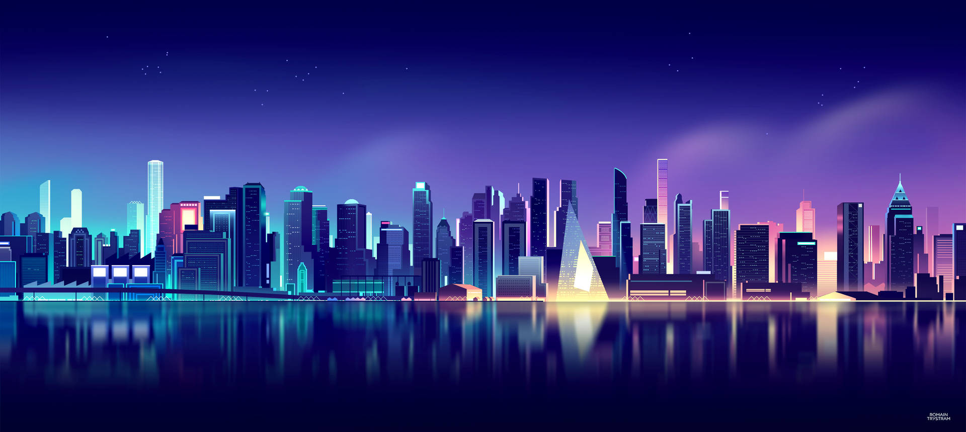Neon Purple Aesthetic Distant City Background