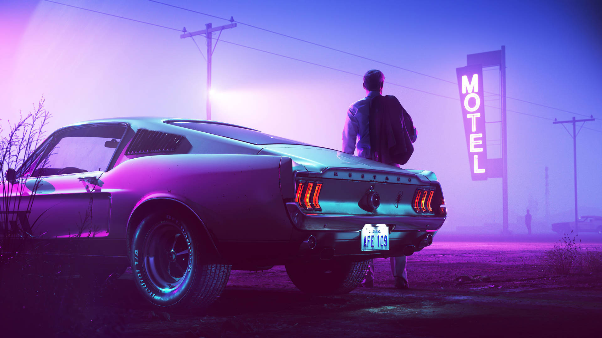 Neon Purple Aesthetic Ford Mustang Background