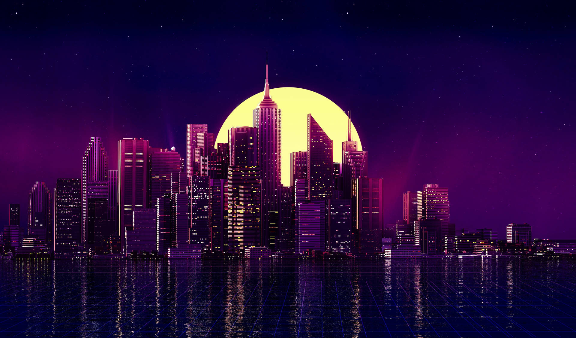 Neon Purple Aesthetic Moonlit City Background