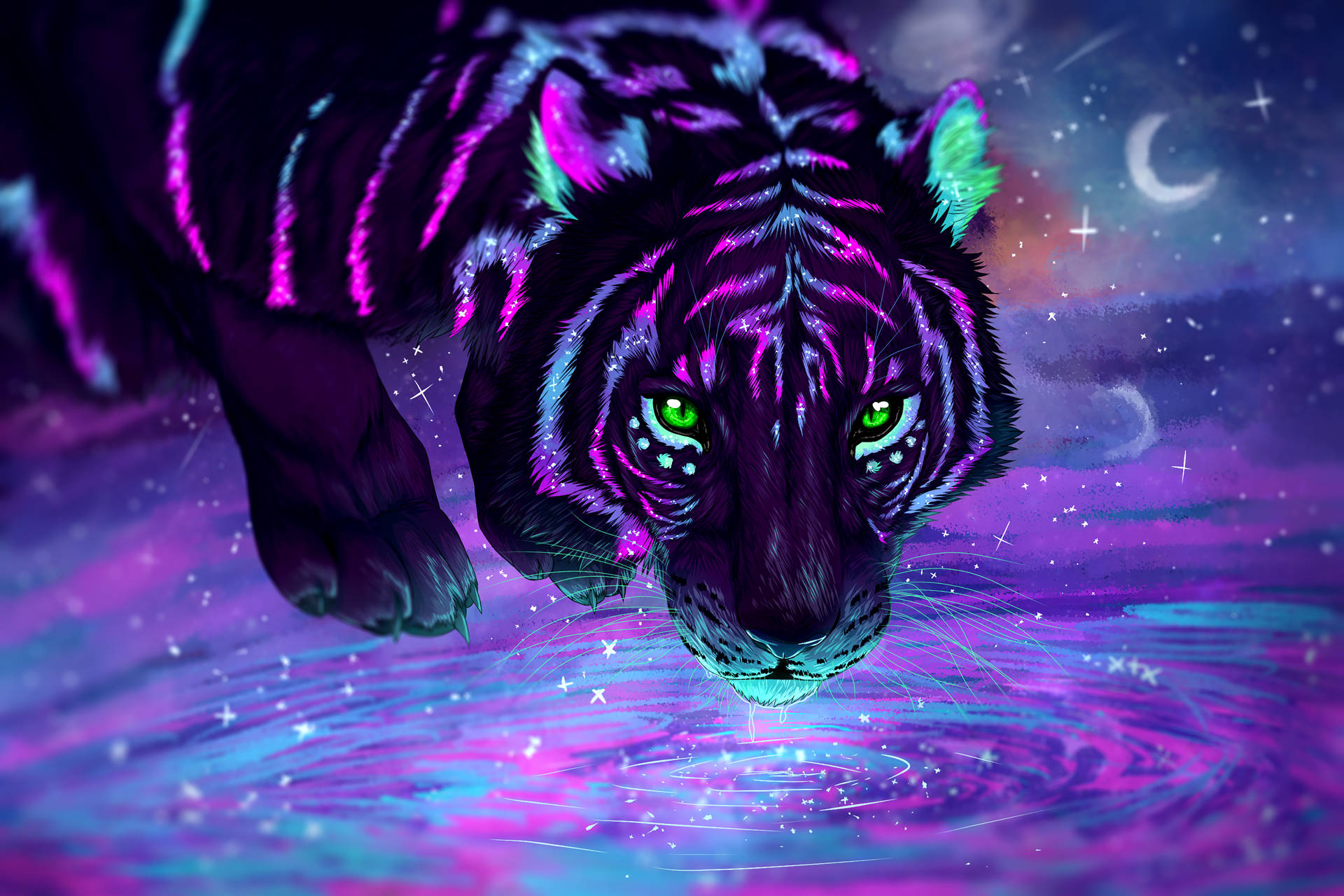 Neon Purple Aesthetic Tiger Background