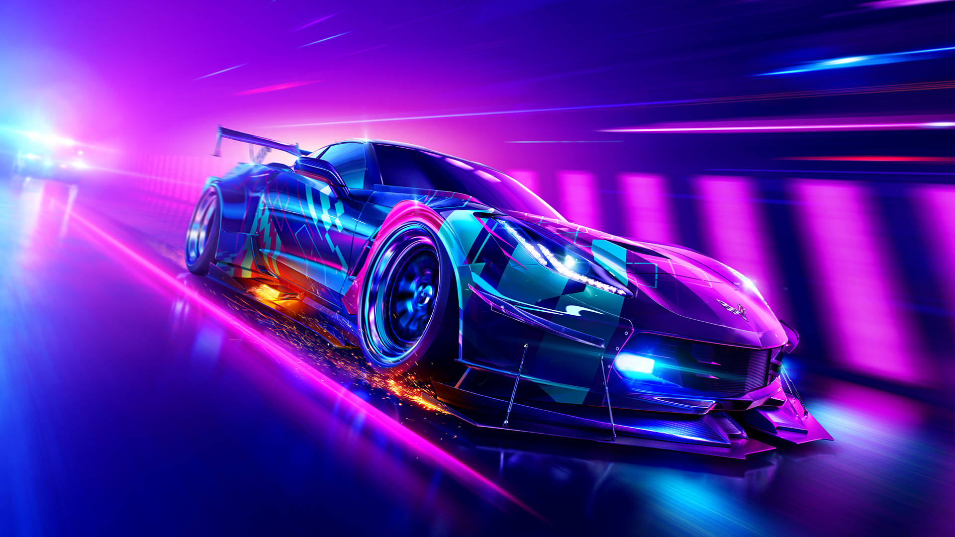 Neon Purple Car Need For Speed Heat Background
