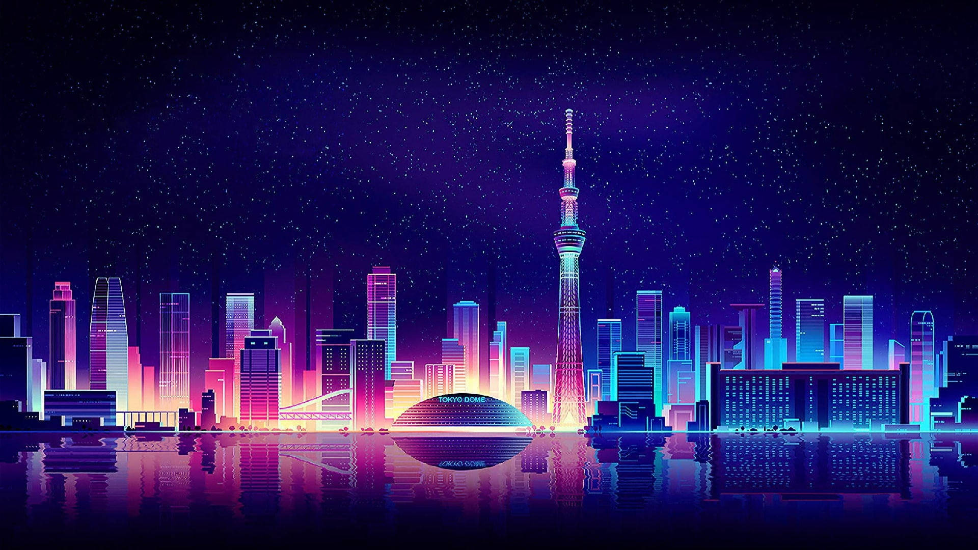 Neon Purple City Artwork Background