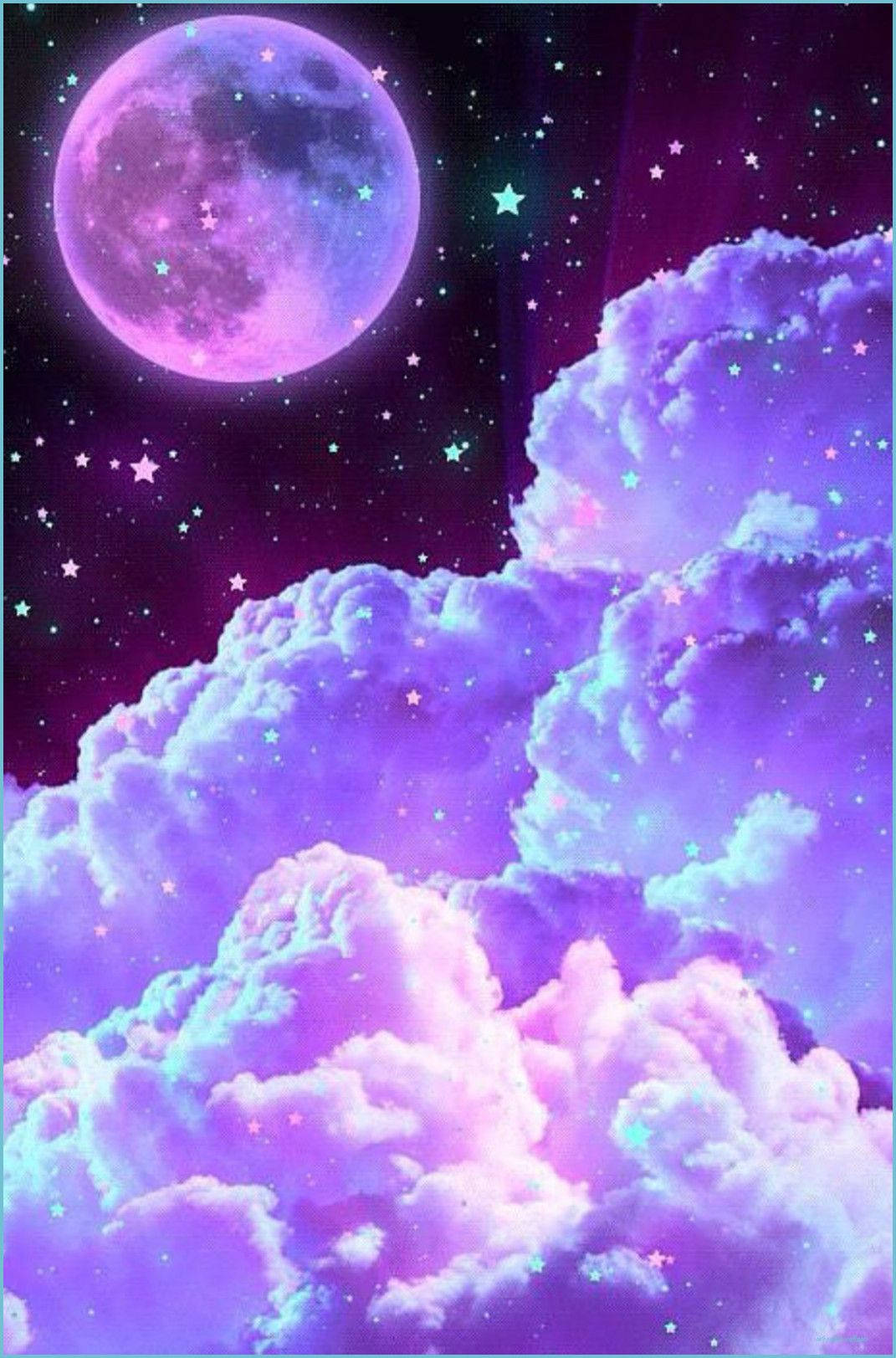 Neon Purple Clouds Moon Girly Galaxy