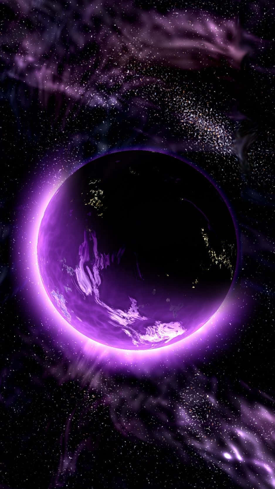 Neon Purple Crescent Moon In Universe Iphone