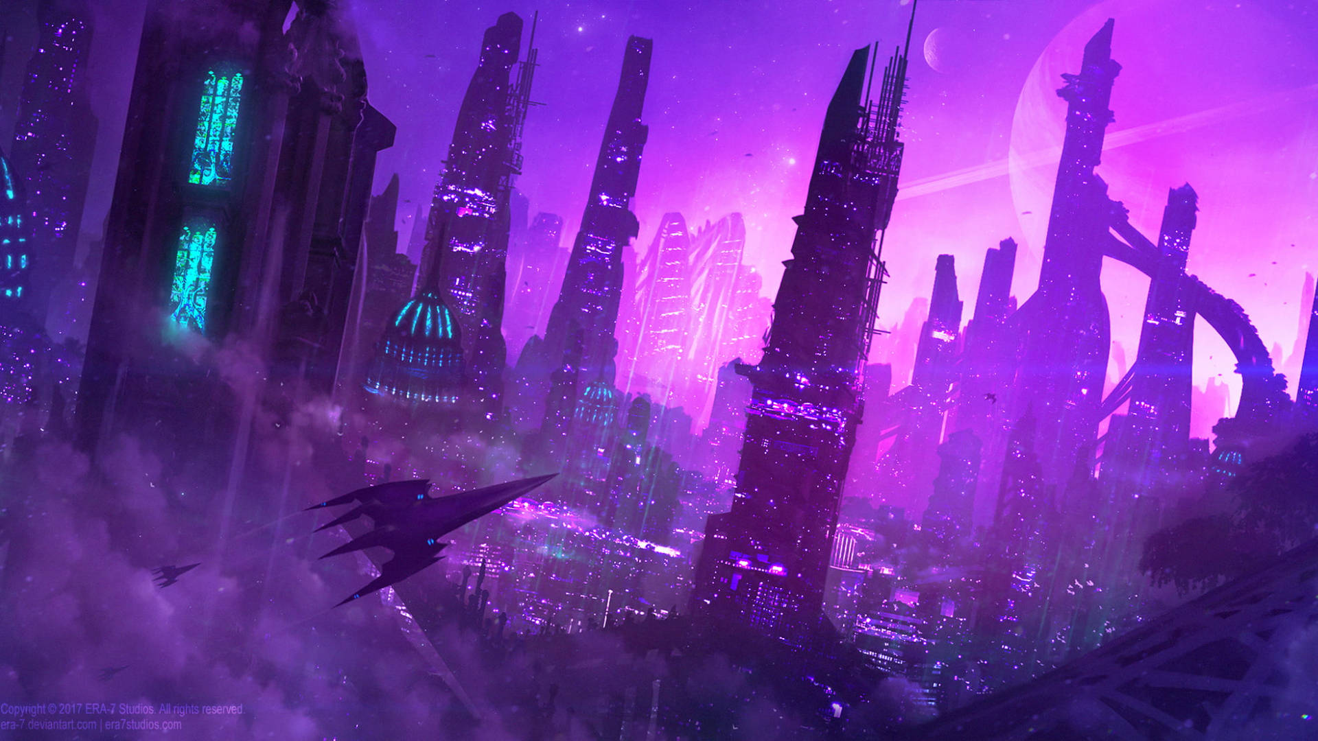 Neon Purple Futuristic City Background