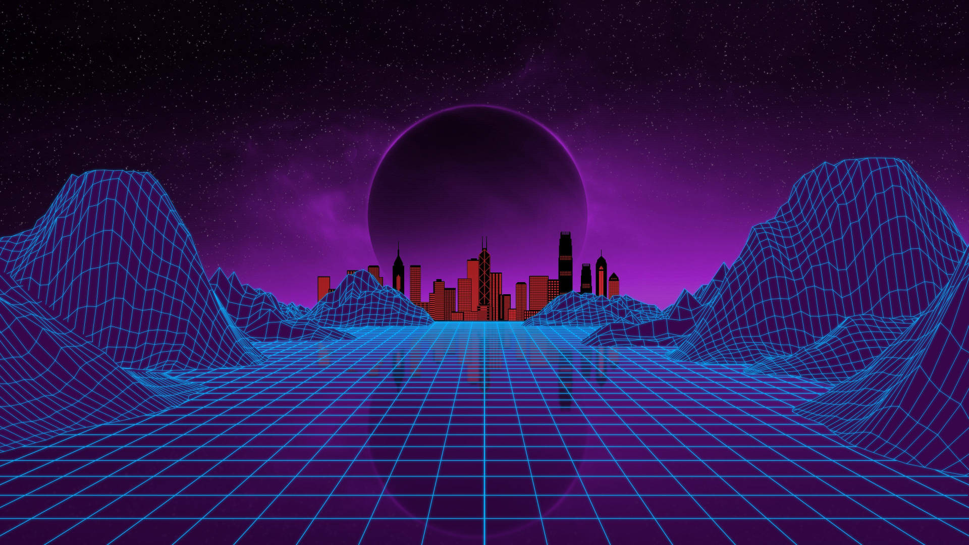 Neon Purple Grid Mountain Background