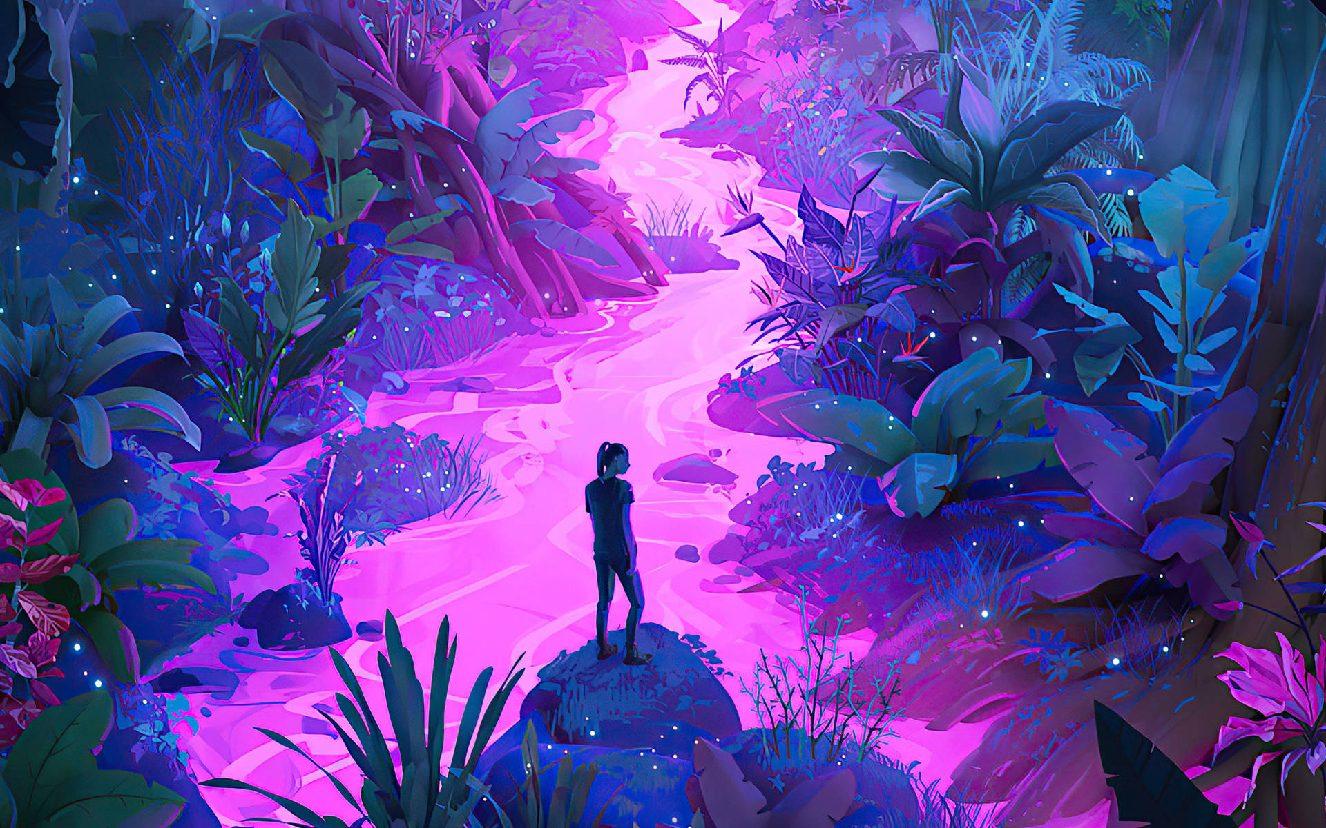 Neon Purple Jungle Graphic Art Background
