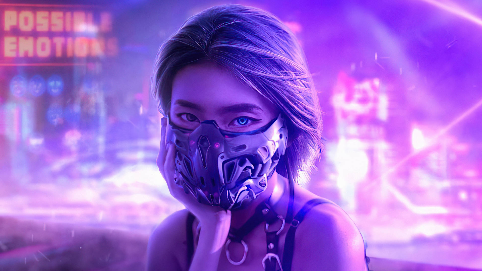 Neon Purple Masked Girl Background