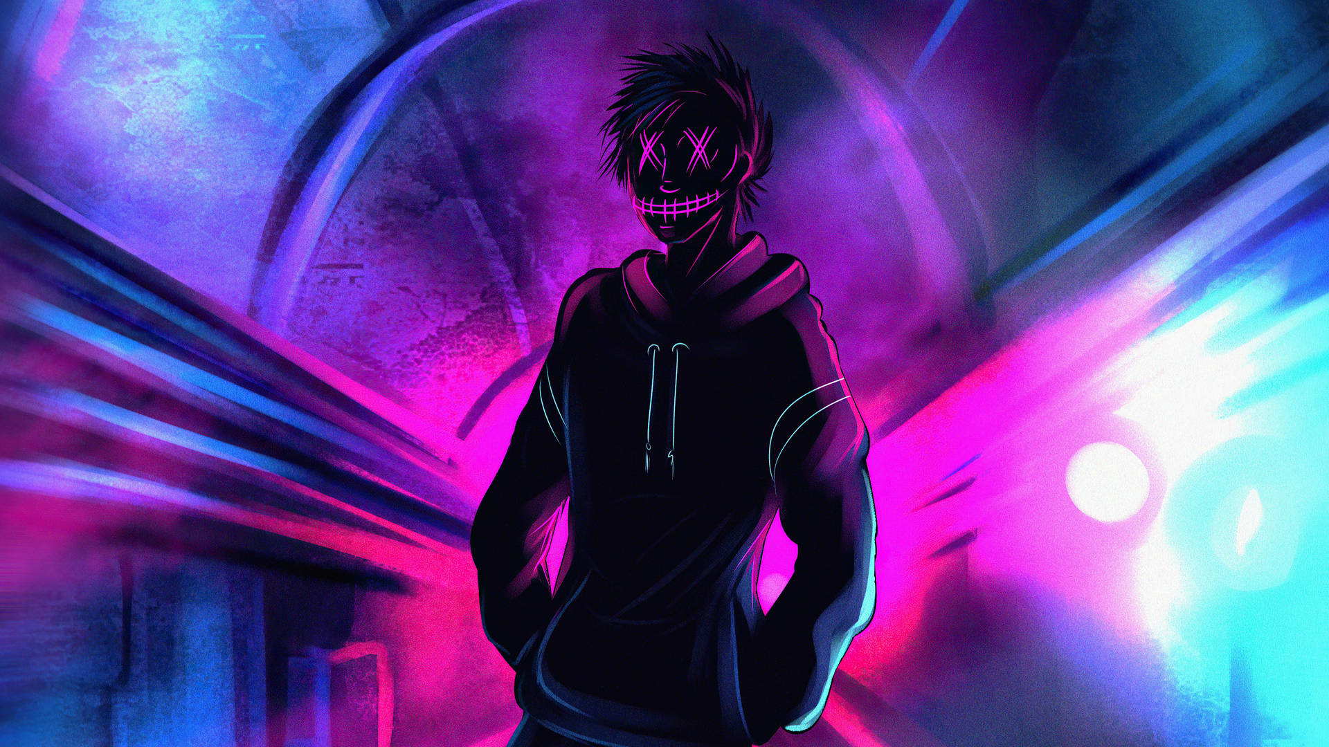 Neon Purple Masked Guy Background