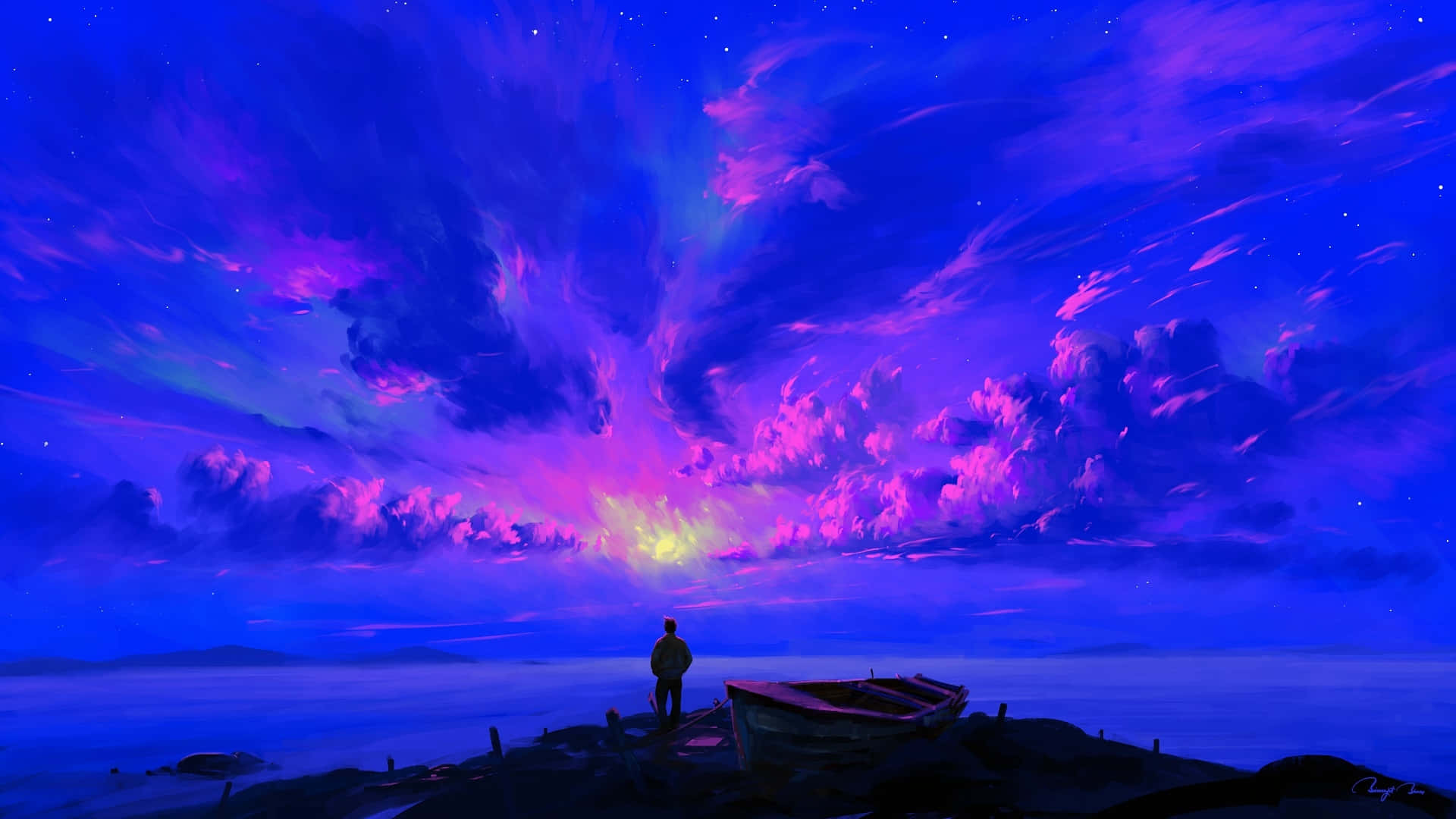 Neon Purple Sunset Cloud Background