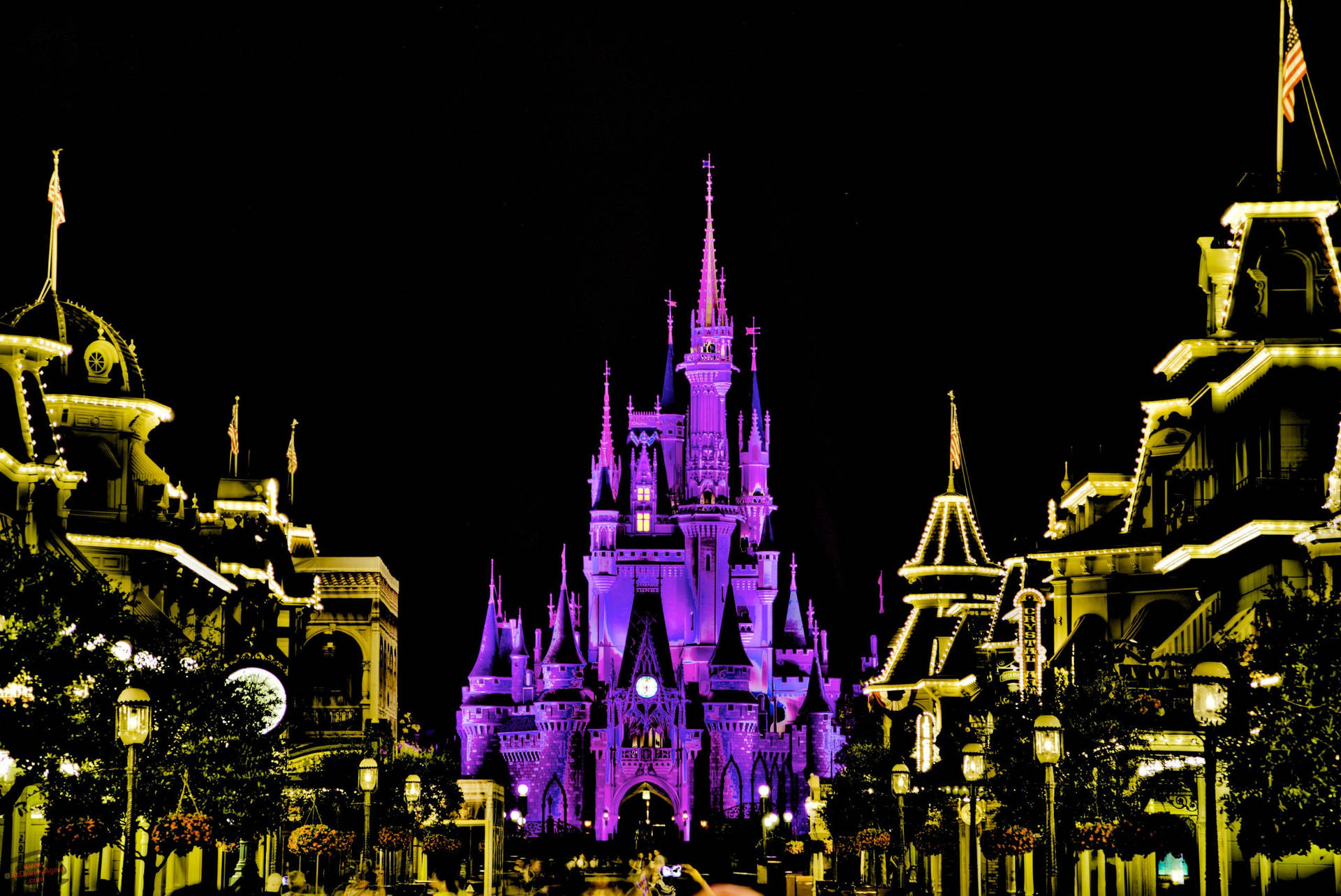 Neon Purple Yellow Disneyland Castle Background