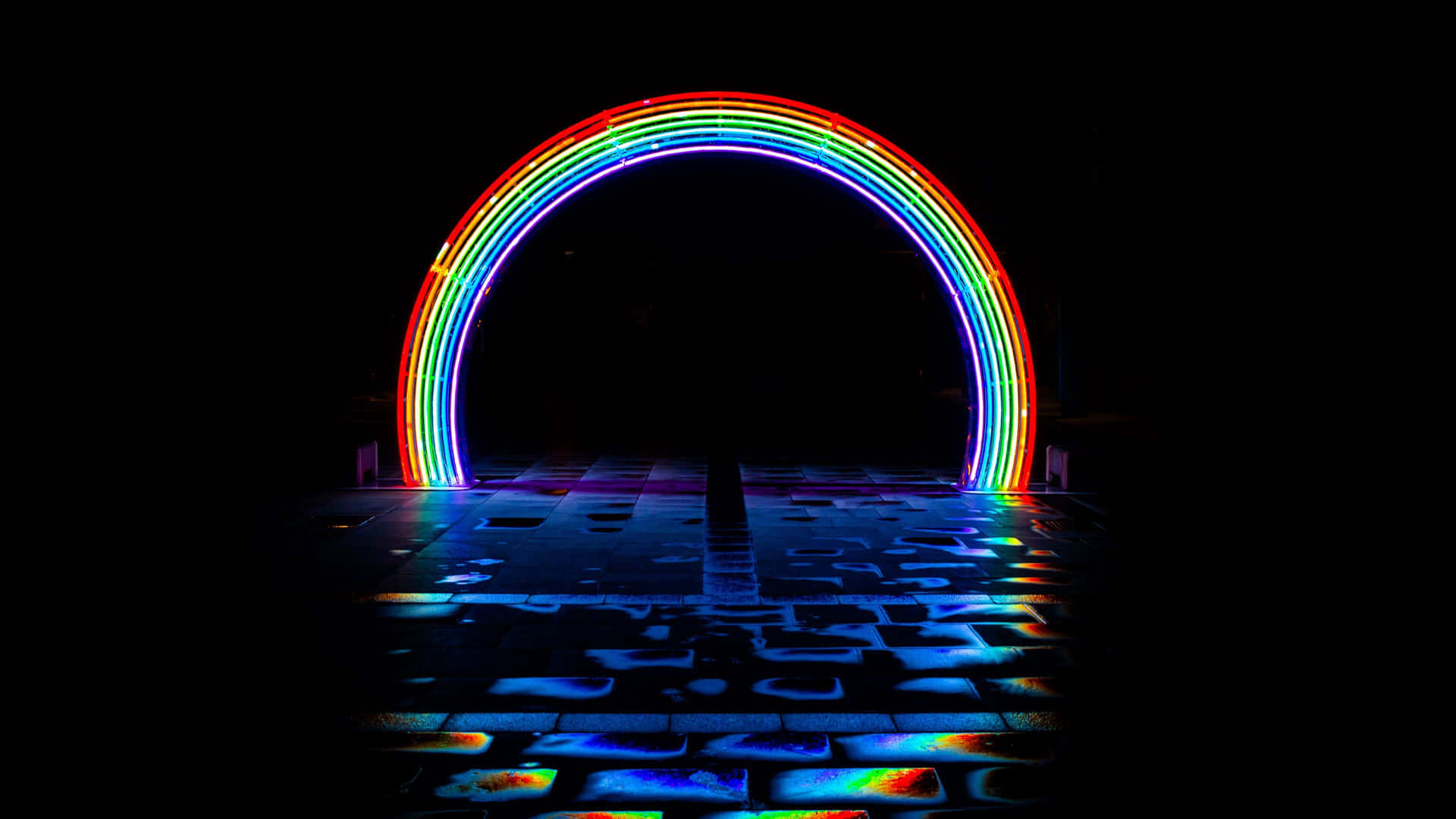 Neon Rainbow Arch Night Background