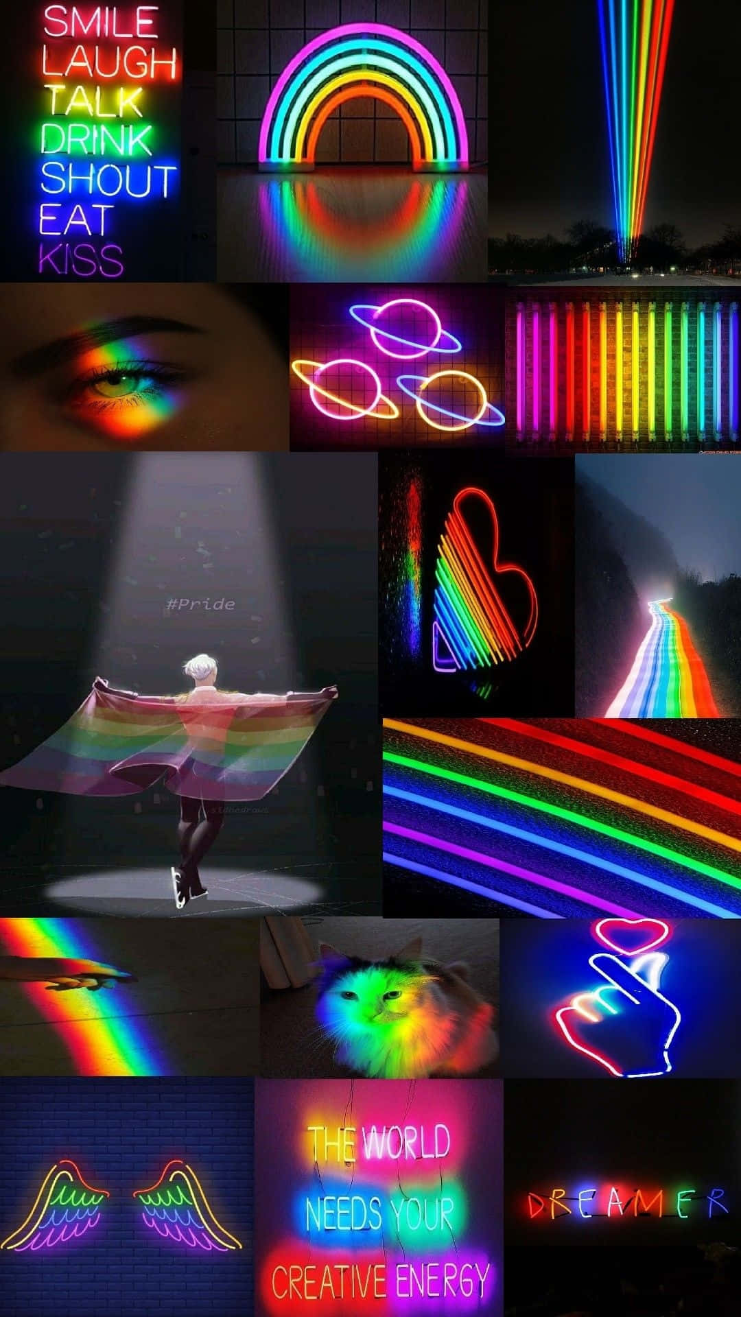 Neon Rainbow Collage Background
