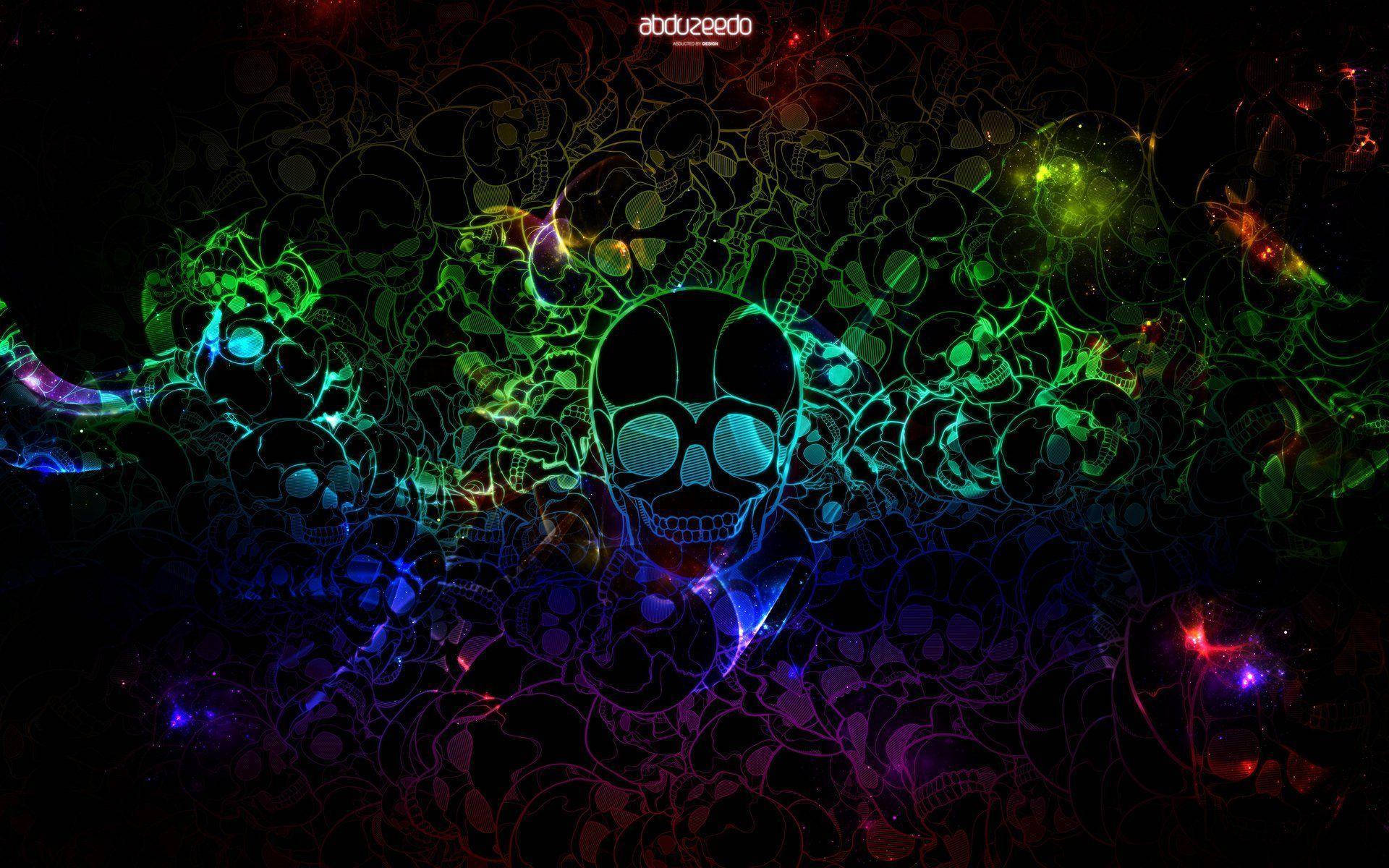 Neon Rainbow Hd Skull Background