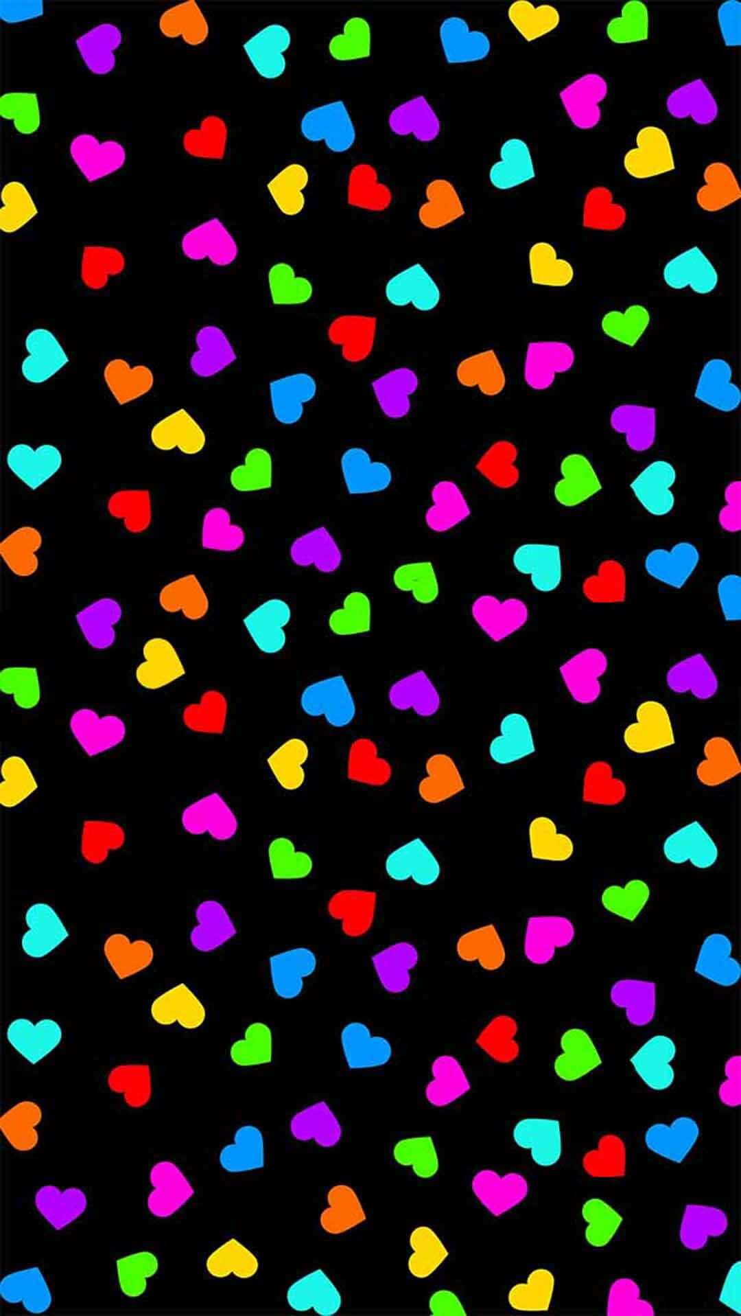 Neon Rainbow Heart Pattern Background