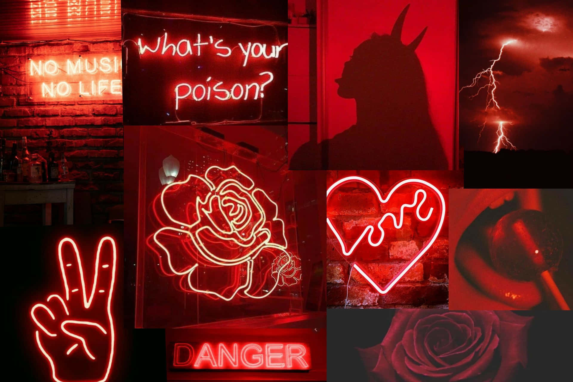 Neon Red Aesthetic Photographs Collage Background