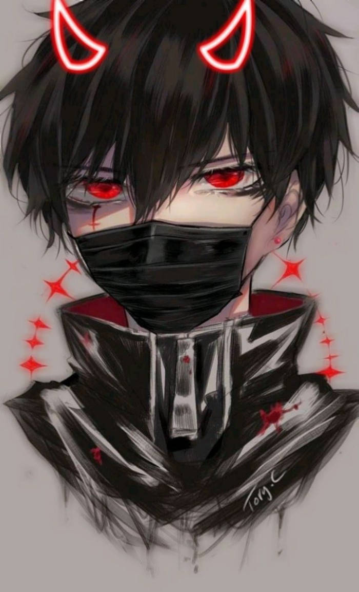Neon Red Demon Boy Anime Background
