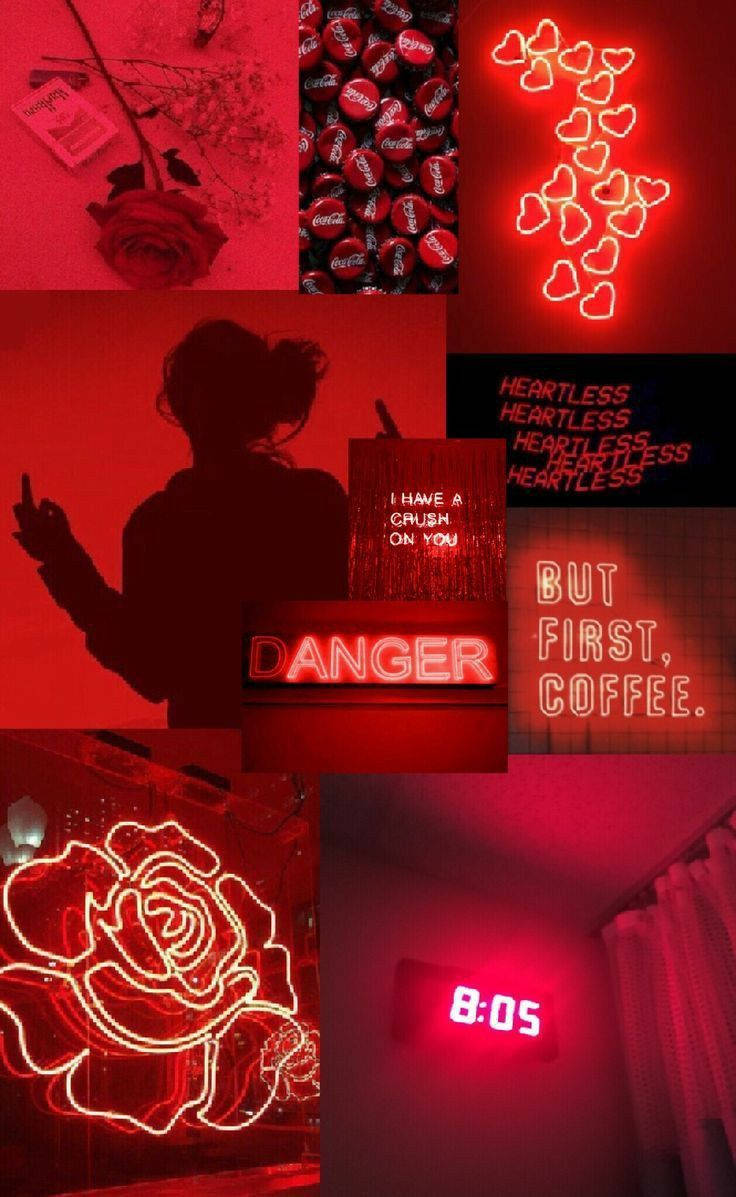 Neon Red E-girl Aesthetic Collage Background