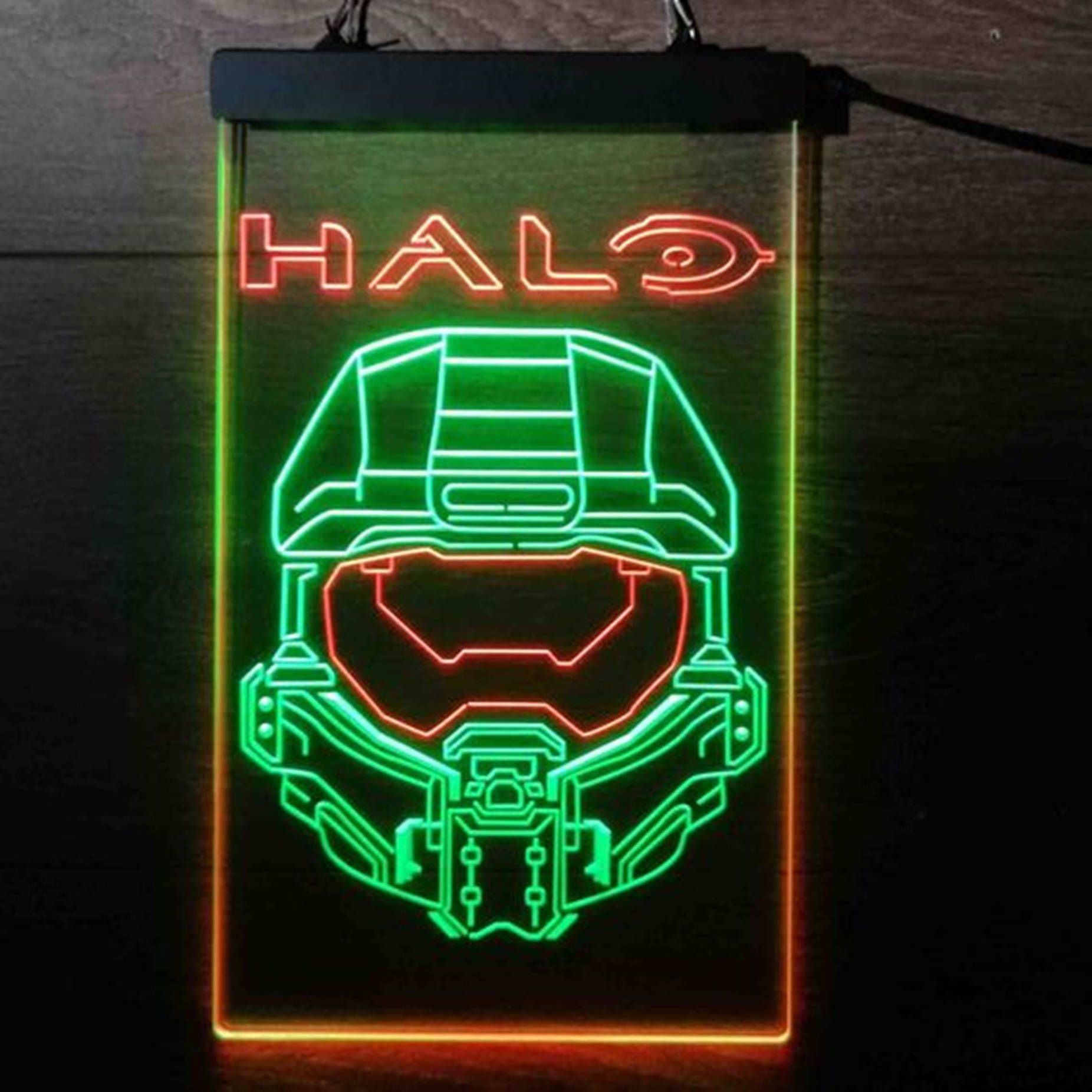 Neon Red Green Master Chief Halo Logo Background