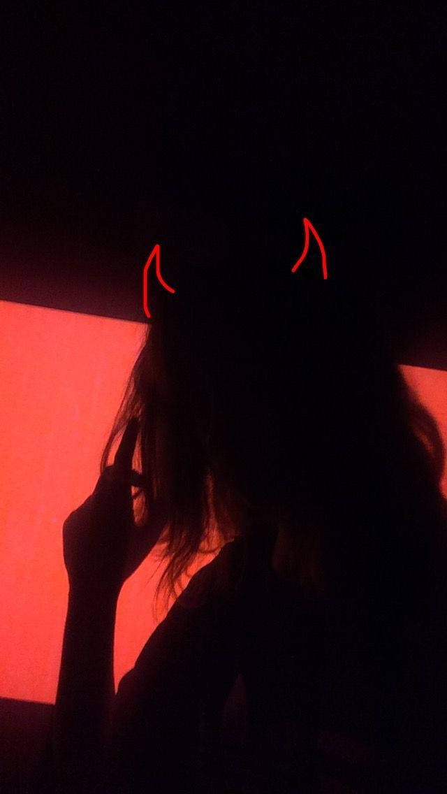 Neon Red Sad Demon Girl Background