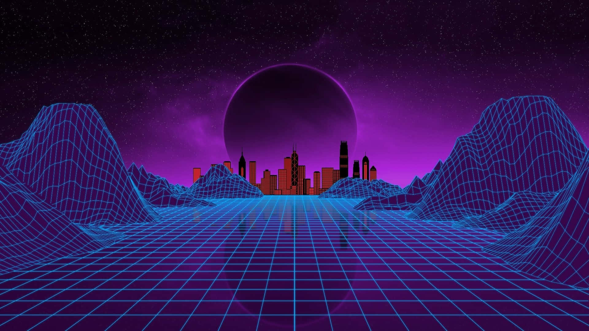 Neon Retro Cyberspace Landscape Background