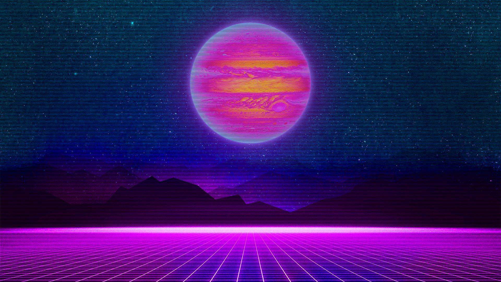 Neon Retrowave Full Moon Background