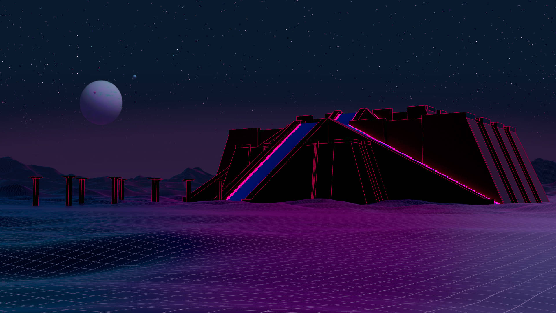 Neon Retrowave Ziggurat Background