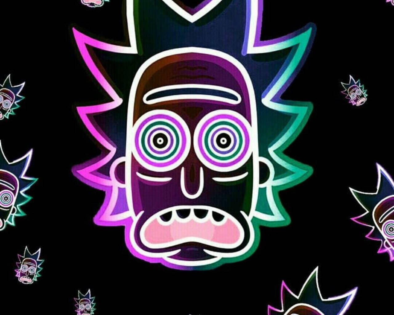 Neon Rick And Morty Trippy Heads Background