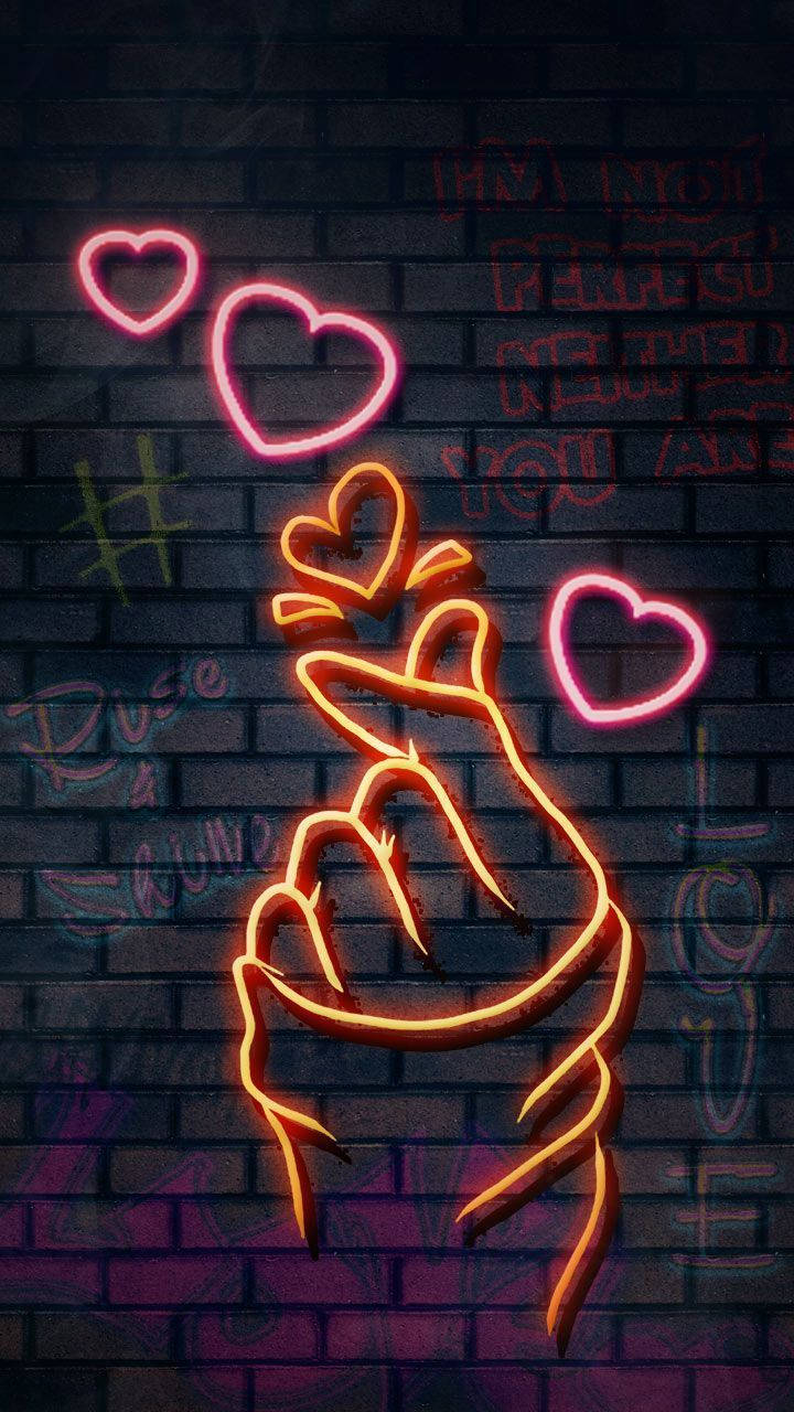 Neon Saranghae Finger Heart Art