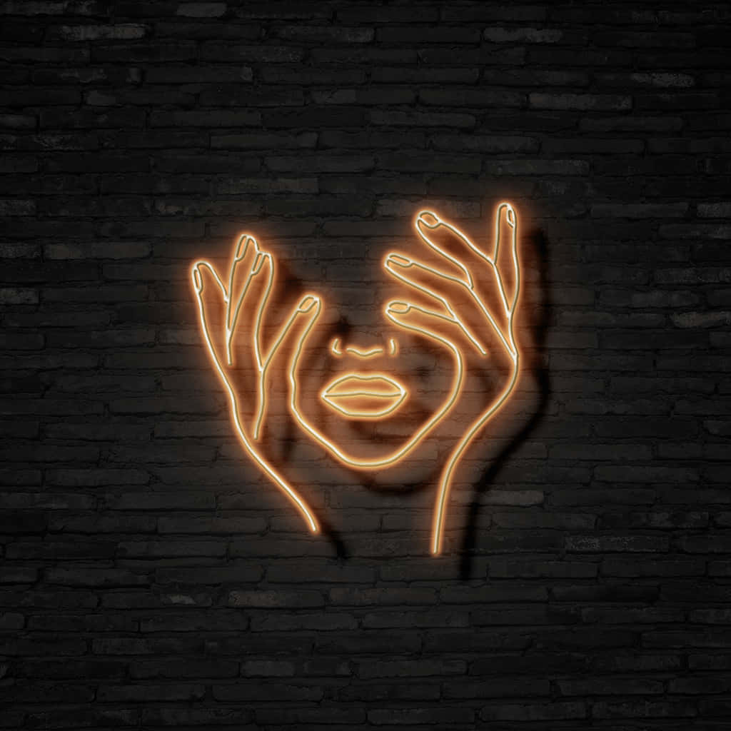 Neon Sign Of A Woman With Her Hands Covering Her Face Background