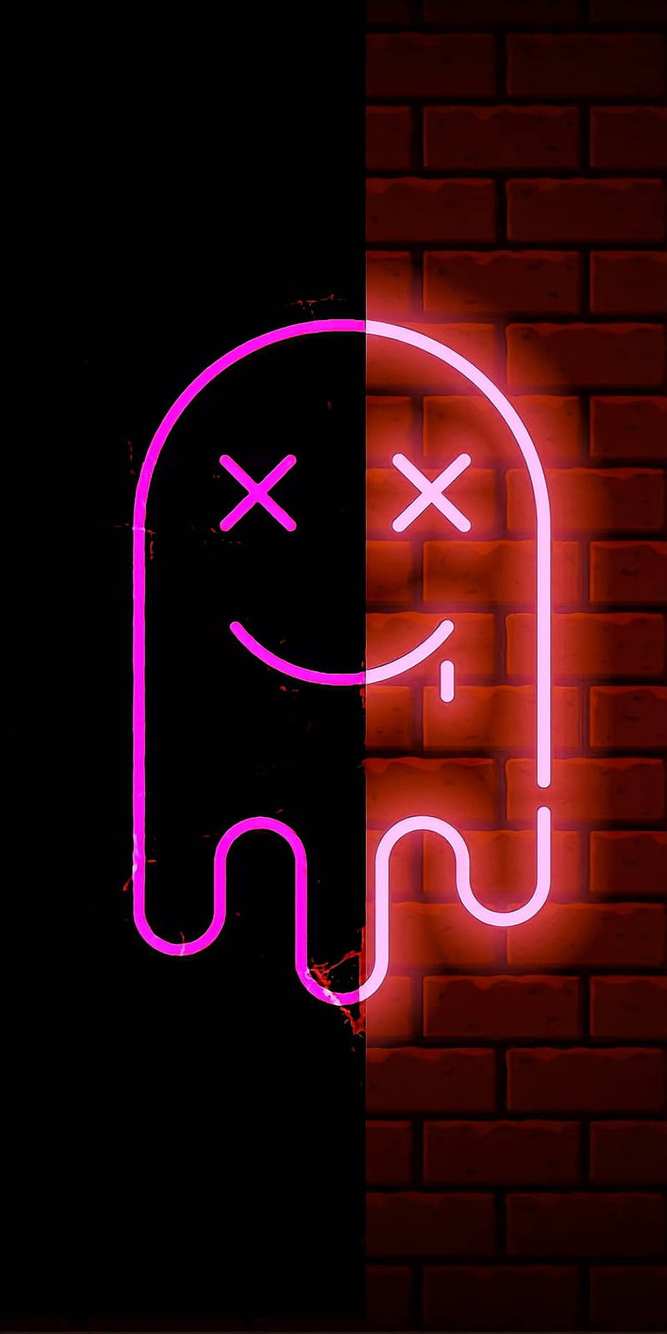 Neon Sign With A Smiling Face On A Brick Wall Background