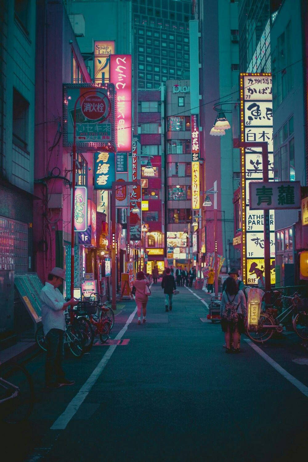 Neon Signboards In Japanese Anime City Backdrop Background