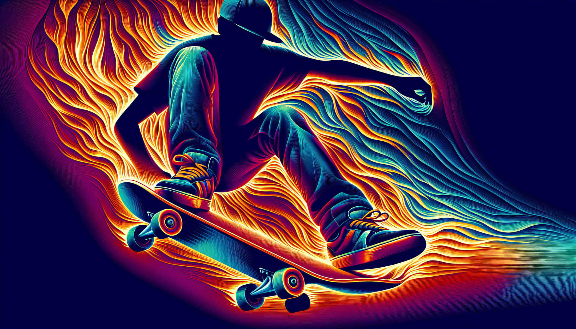 Neon Skateboarder Art Background