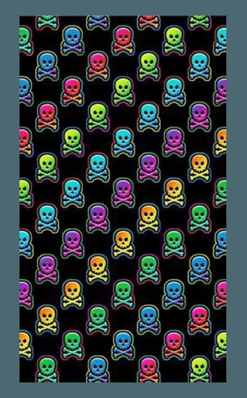 Neon Skulls On Black Background Background