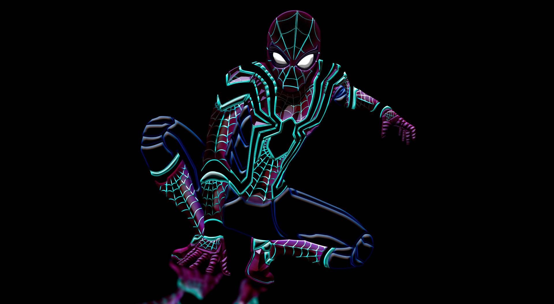 Neon Spiderman - A Vibrant Interpretation In Black Art Background