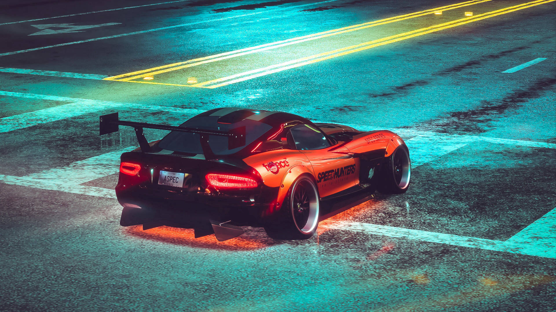 Neon Sports Car Parking Lot Background