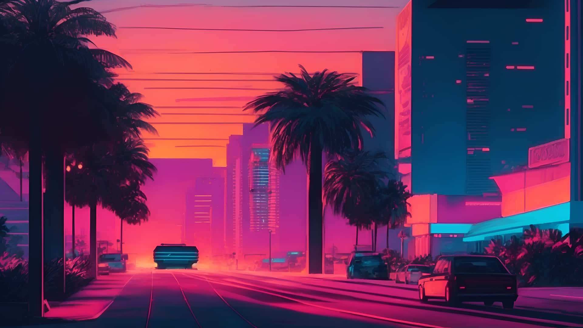 Neon Sunset Cityscape Background
