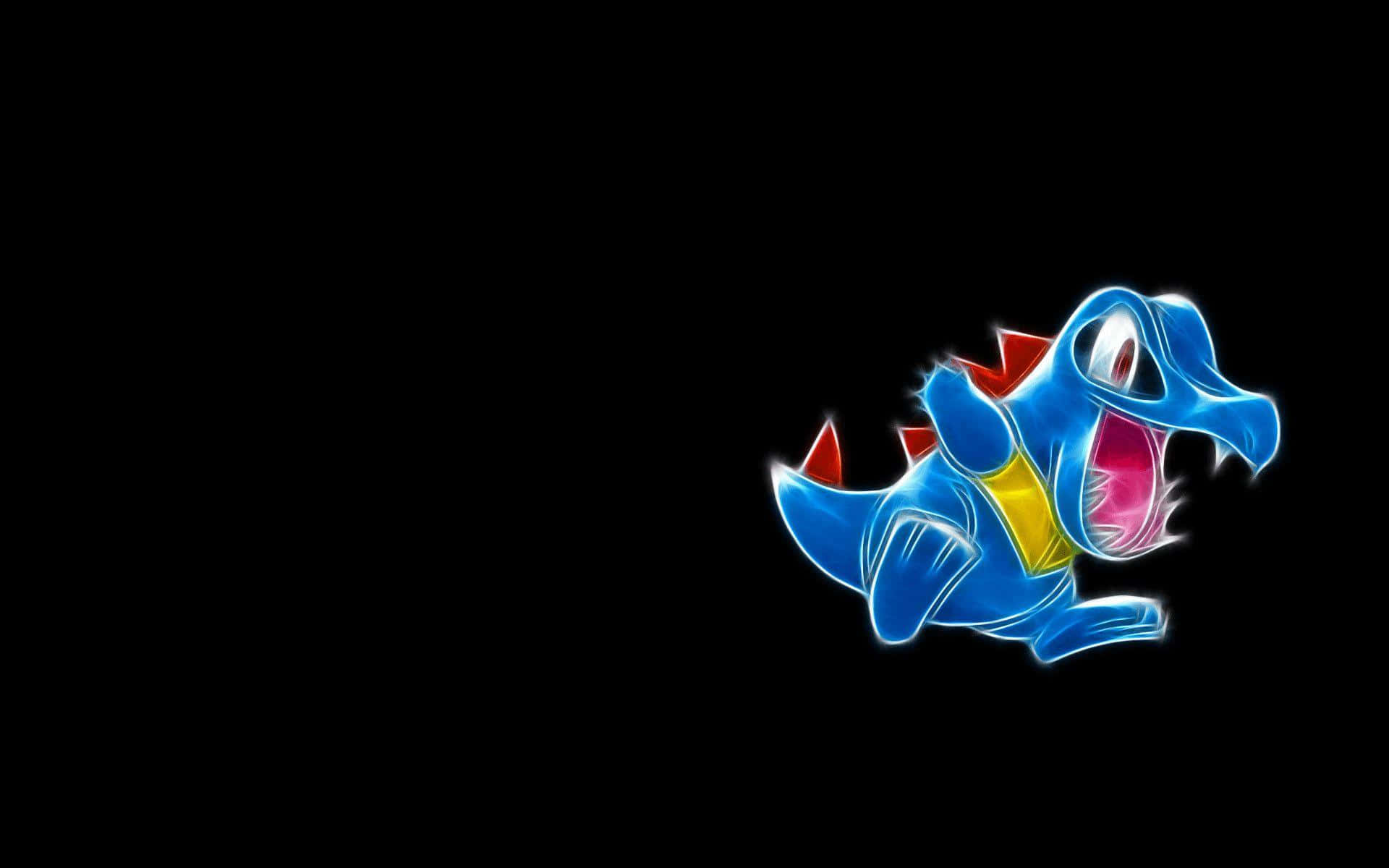 Neon Totodile In Black Background Background