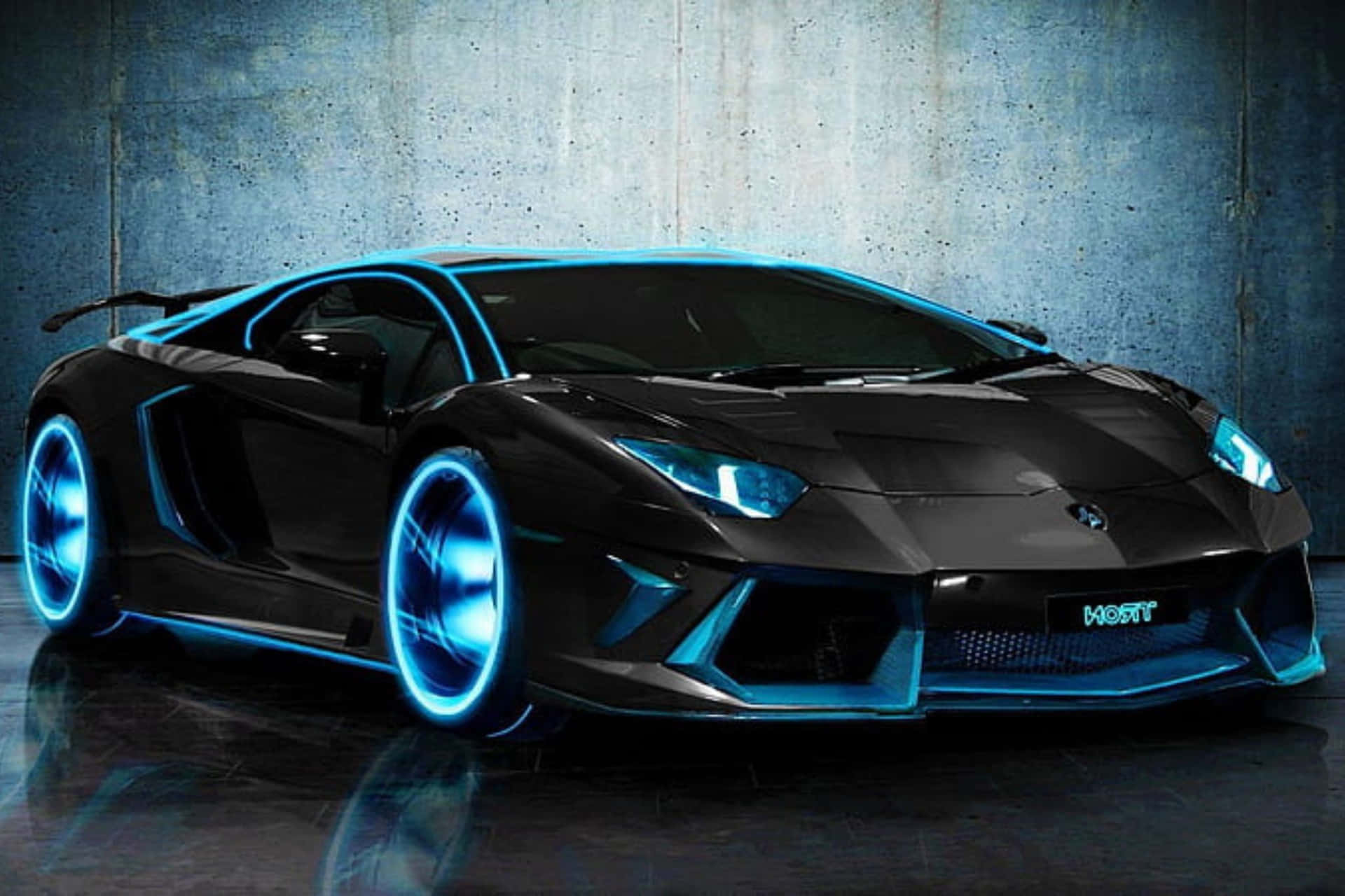 Neon Trimmed Black Lamborghini Aventador Background