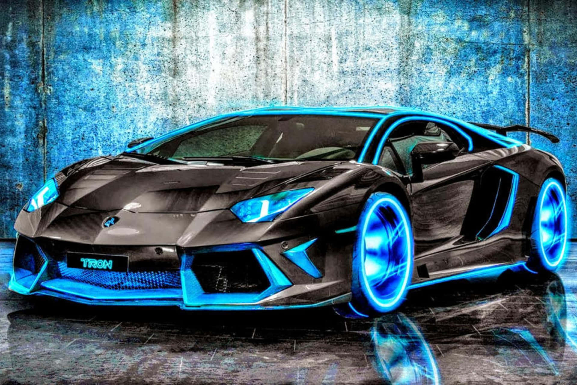 Neon Trimmed Black Lamborghini Aventador Background