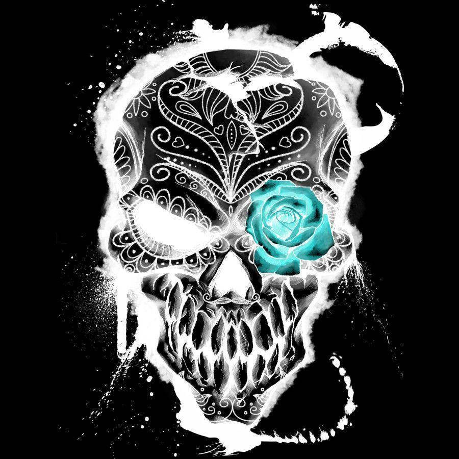 Neon White Day Of The Dead Skull Background