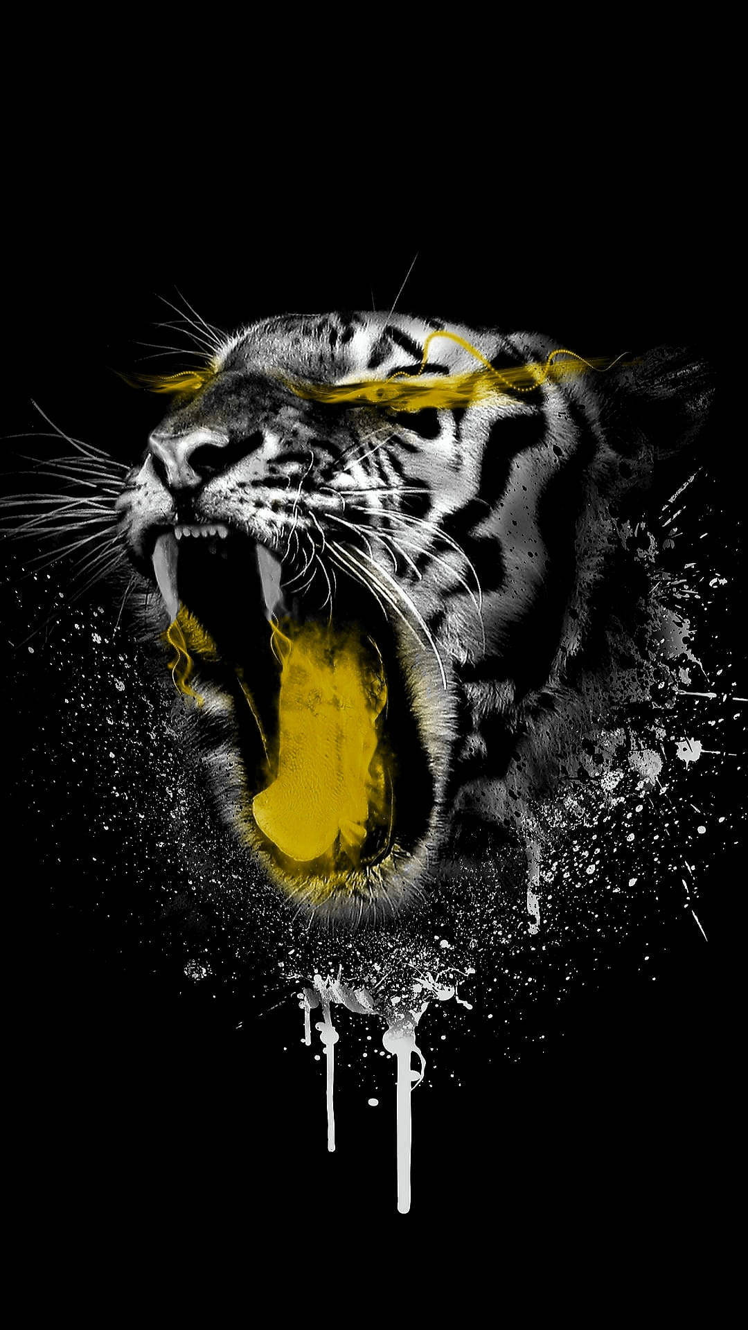 Neon Yellow Angry Tiger Background