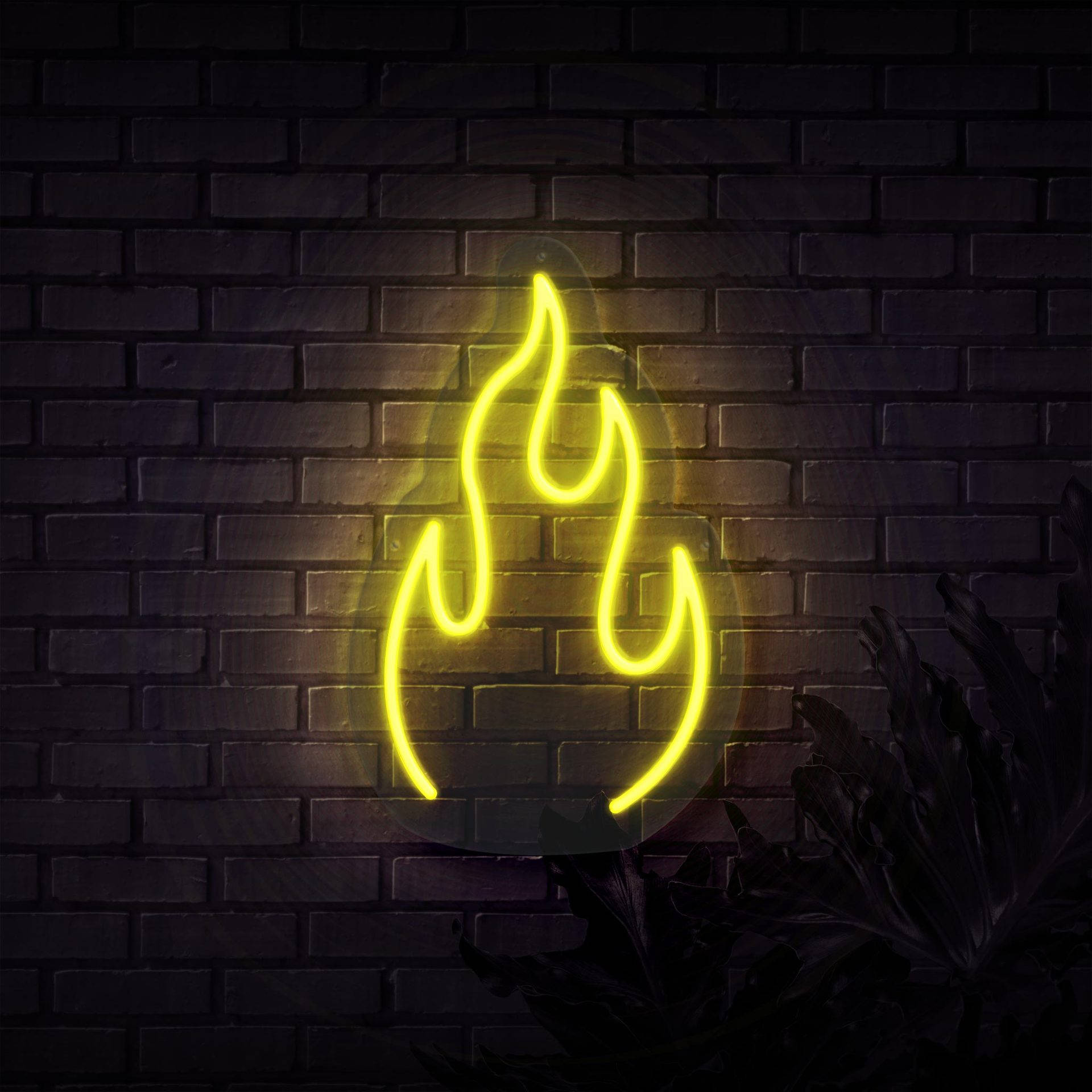 Neon Yellow Fire On Wall