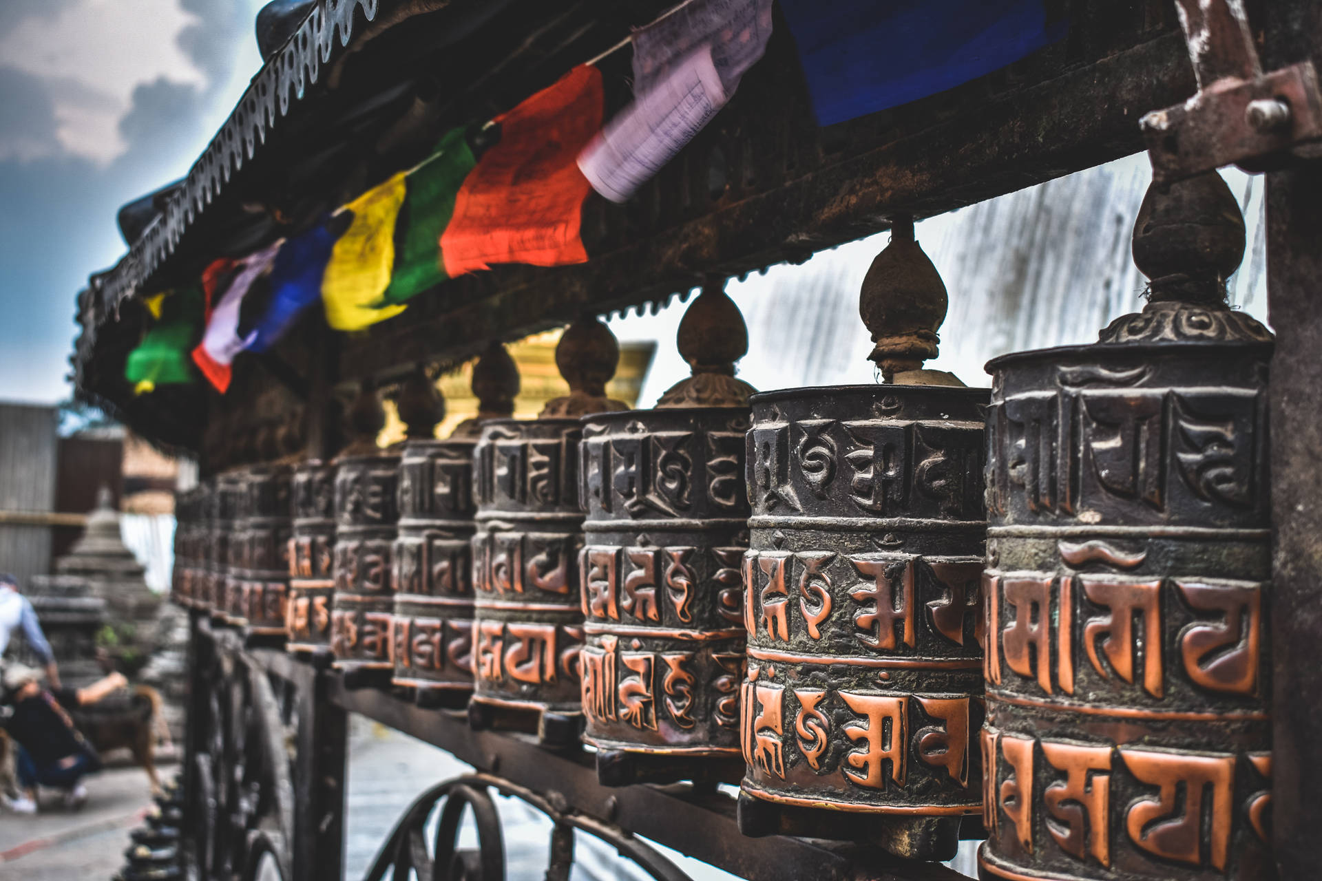 Nepal Tibet Prayer Wheels Background