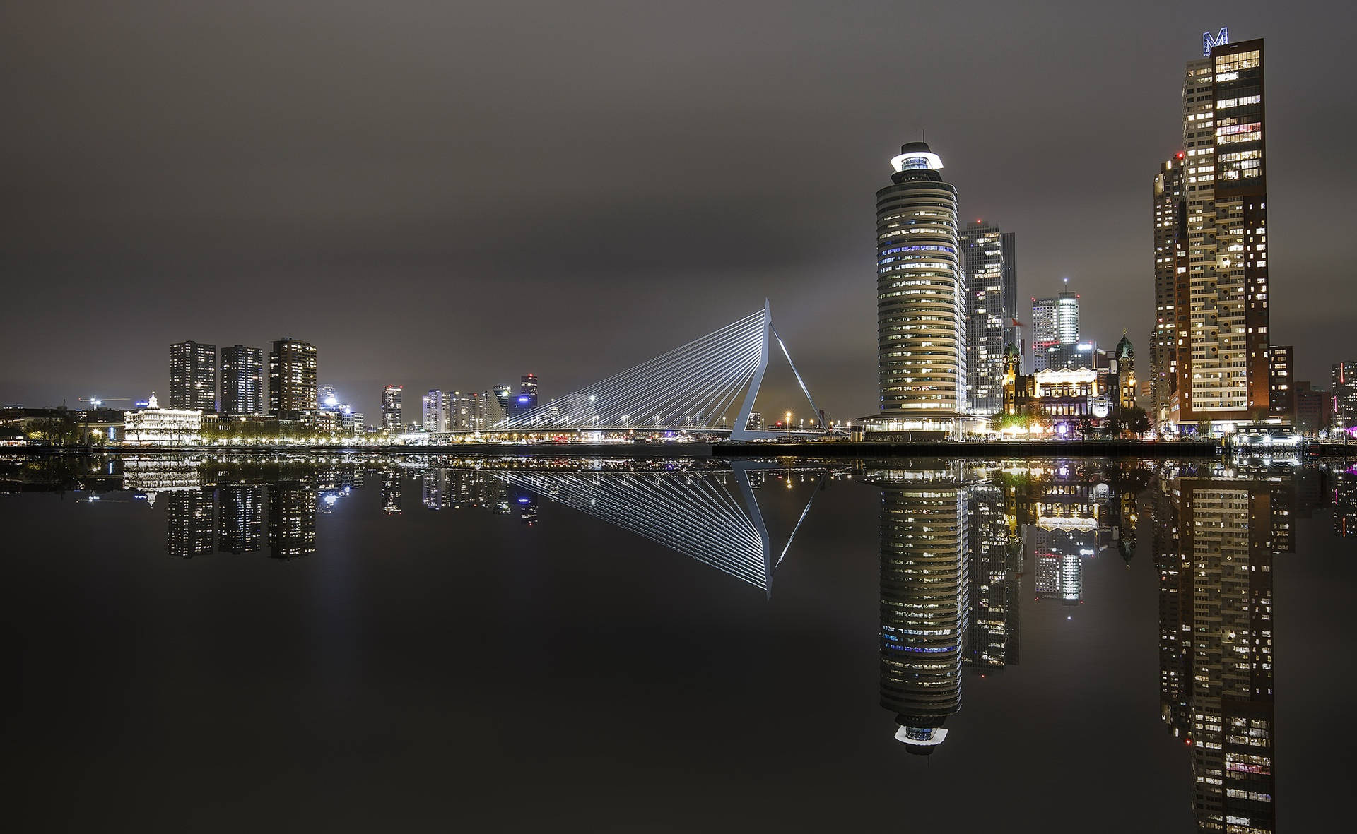 Netherlands Rotterdam Night Scape Background