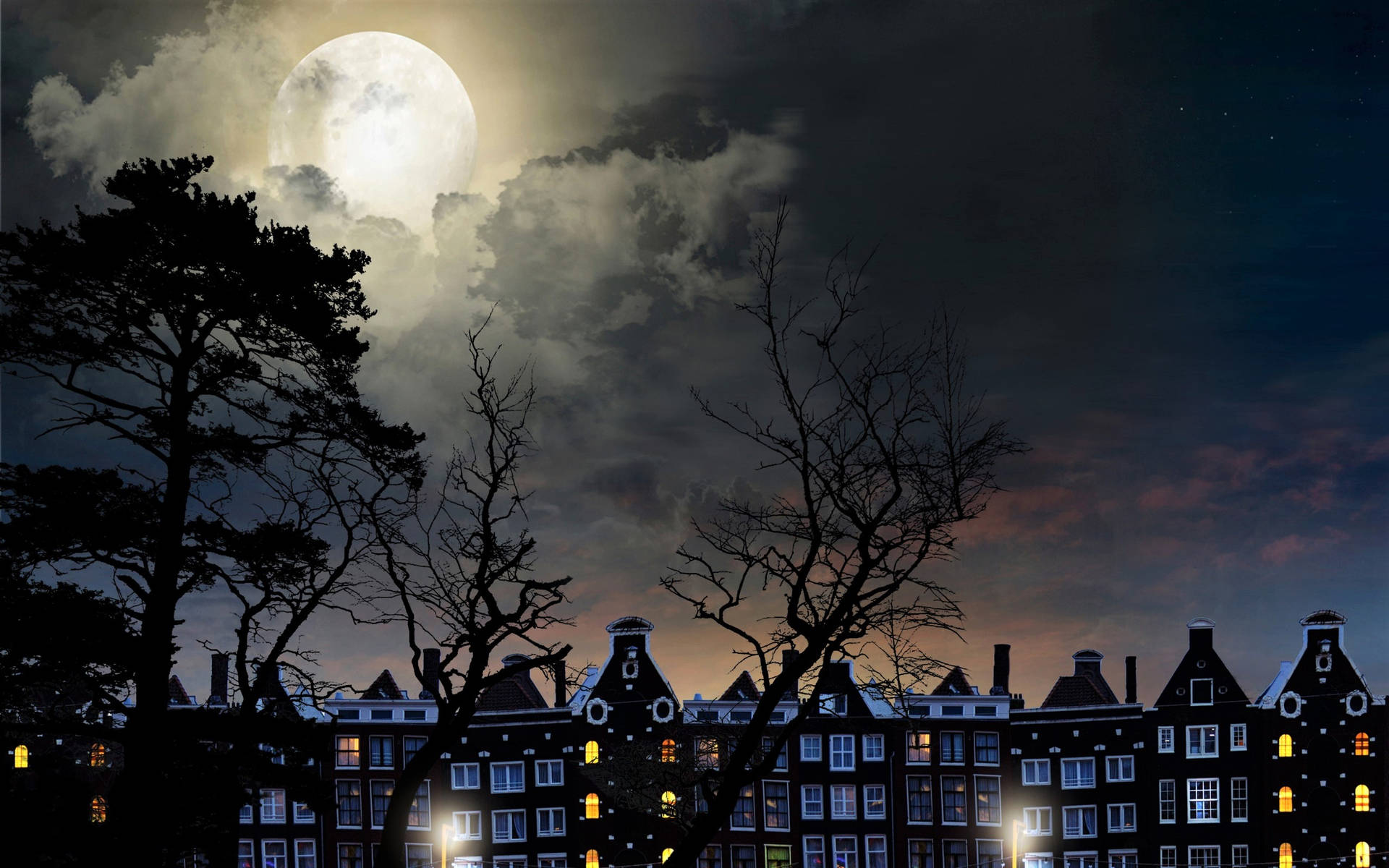 Netherlands Spooky Dutch Houses Art Background