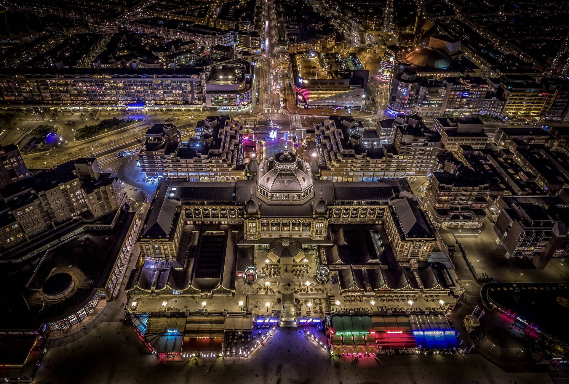 Netherlands The Hague Aerial View At Night