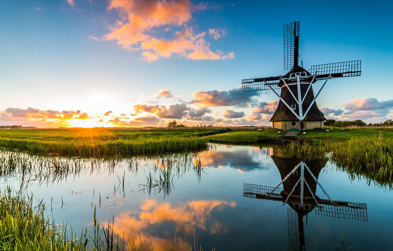 Netherlands Windmill Farm Background