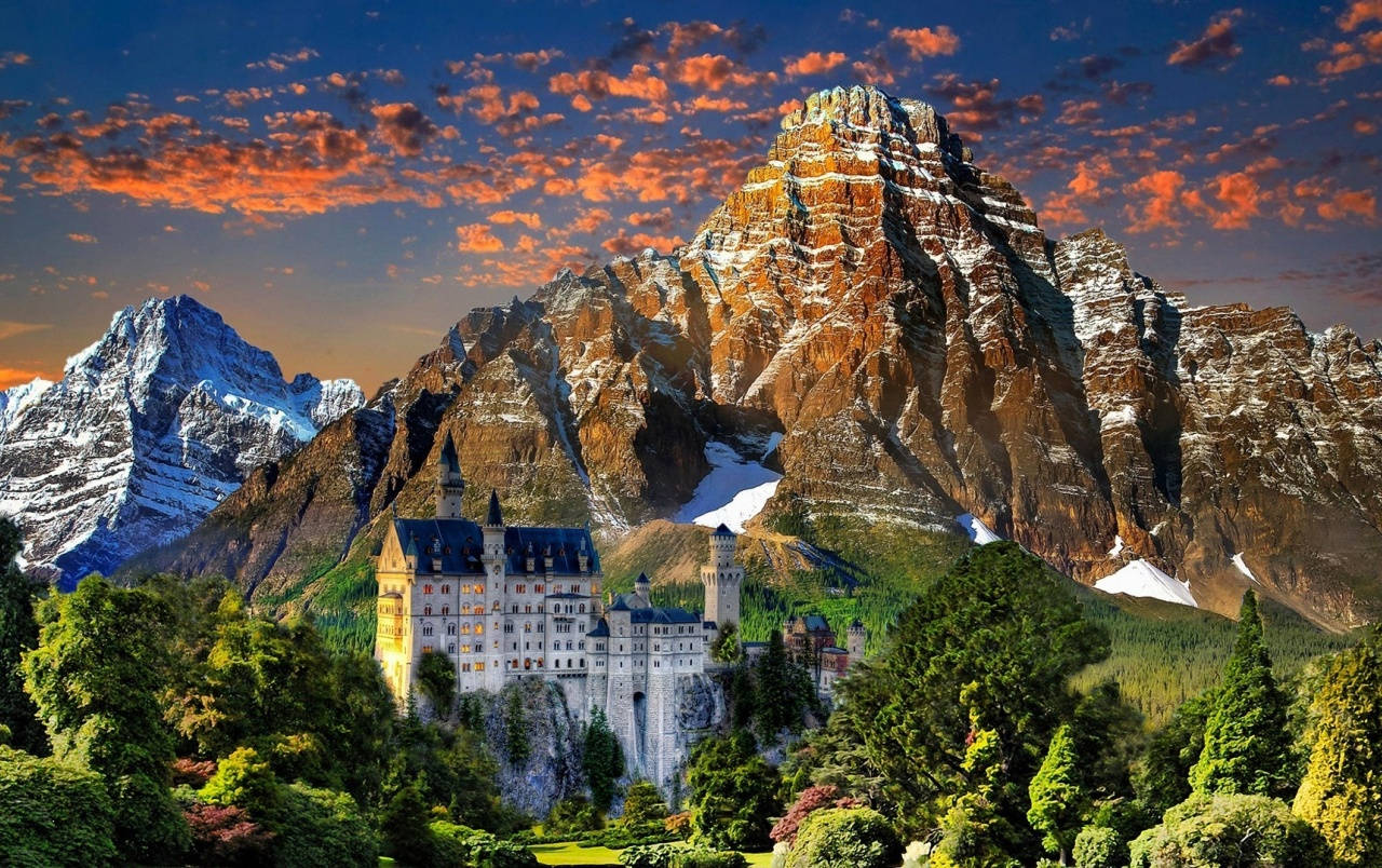 Neuschwanstein Castle Brown Mountains Background